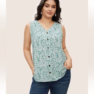 BloomChic Plus Size 3XL Ditsy Floral Sleeveless Button Detail Tank Top us22-24